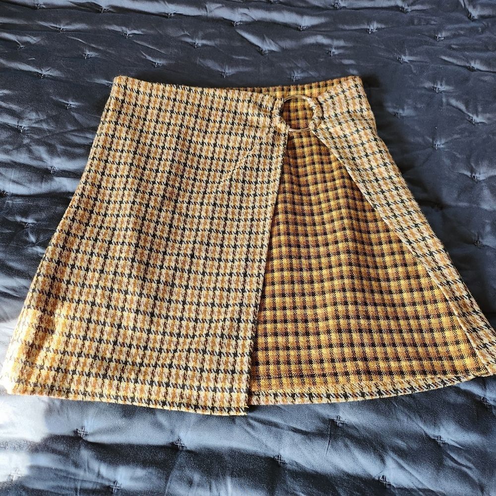Angie Plaid A-Line Skirt with Ring Detail